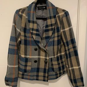 Multicolor Tartan Women’s Pea Coat (Medium)